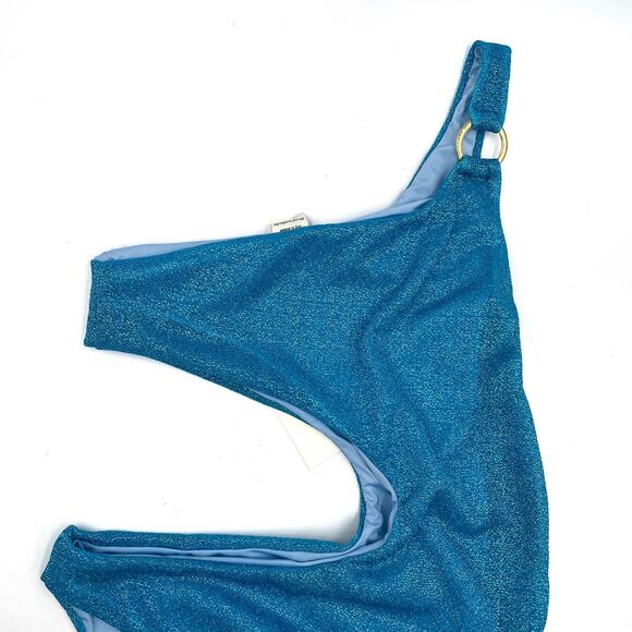 Baobab Tamboril One Piece Swimsuit Juno Blue Glitter One Shoulder Cutout Sz S - Picture 6 of 12